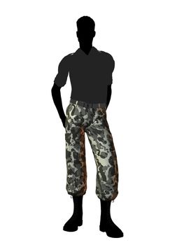 Male soldier casually dressed silhouette on a white background