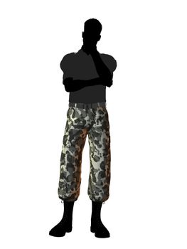 Male soldier casually dressed silhouette on a white background