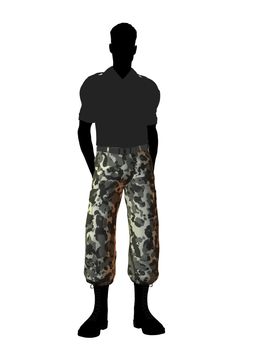 Male soldier casually dressed silhouette on a white background