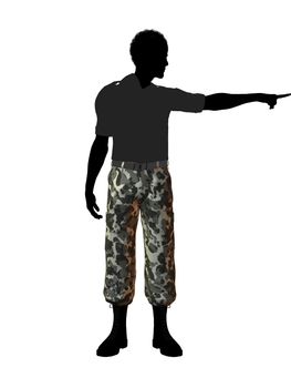 Male soldier casually dressed silhouette on a white background