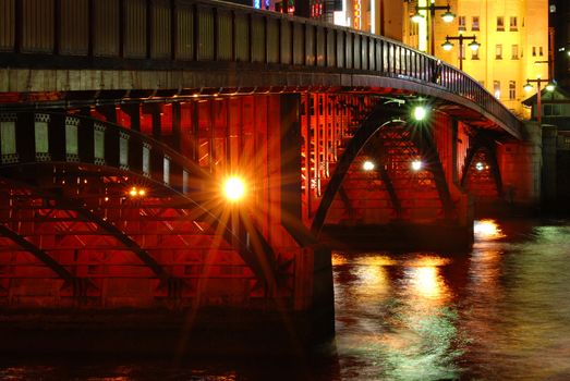 famous red Azuma bridge with night illumination in Tokyo Japan