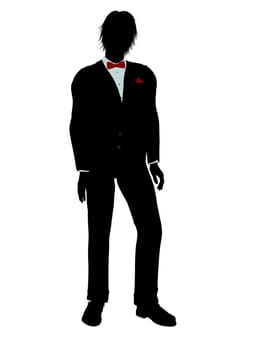 Man dressed in a tuxedo silhouette illustration on a white background