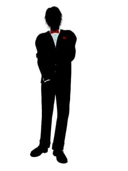Man dressed in a tuxedo silhouette illustration on a white background