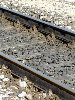 Close-up of a railroad tracks
