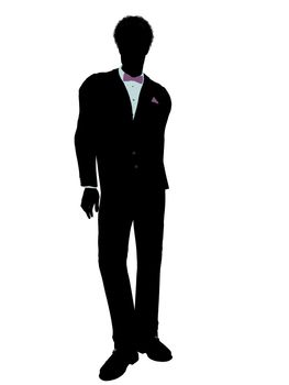 African american man dressed in a tuxedo silhouette illustration on a white background