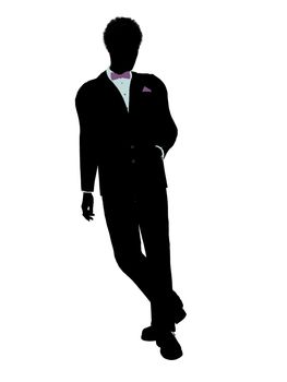 African american man dressed in a tuxedo silhouette illustration on a white background