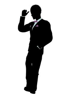 African american man dressed in a tuxedo silhouette illustration on a white background