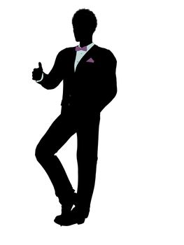 African american man dressed in a tuxedo silhouette illustration on a white background