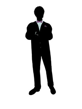 African american man dressed in a tuxedo silhouette illustration on a white background