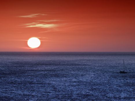 The beautiful twilight colours during a winter Mediterranean sunset