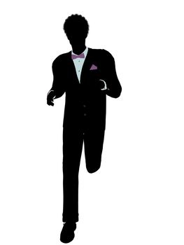 African american man dressed in a tuxedo silhouette illustration on a white background