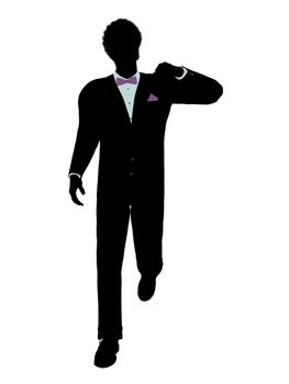 African american man dressed in a tuxedo silhouette illustration on a white background