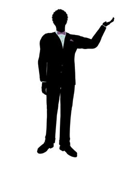 African american man dressed in a tuxedo silhouette illustration on a white background
