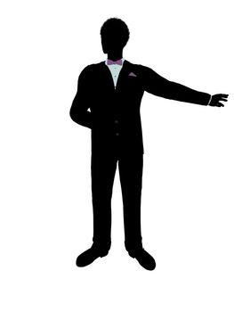 African american man dressed in a tuxedo silhouette illustration on a white background