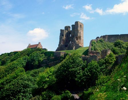 View of Scarborough's Norman Castle remains on castle headland, Scarborough, North Yorkshire, England.