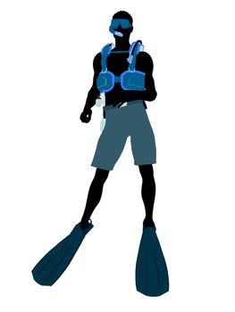 Male scuba diver art illustration silhouette on a white background