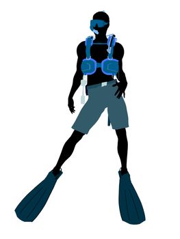 Male scuba diver art illustration silhouette on a white background