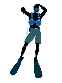 Male scuba diver art illustration silhouette on a white background