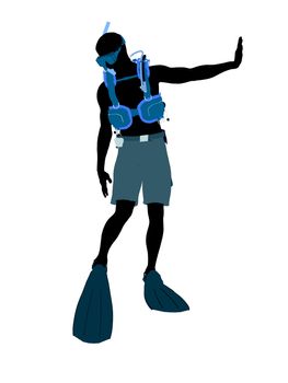 Male scuba diver art illustration silhouette on a white background