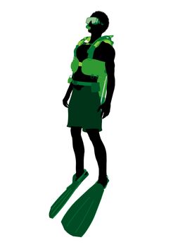 African american male scuba diver art illustration silhouette on a white background