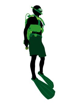 African american male scuba diver art illustration silhouette on a white background