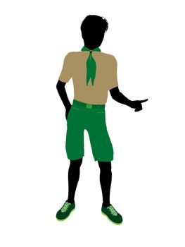 Boyscout silhouette dressed in shorts on a white background
