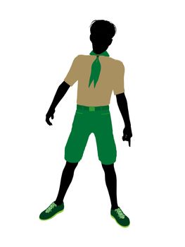 Boyscout silhouette dressed in shorts on a white background