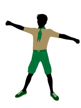 Boyscout silhouette dressed in shorts on a white background