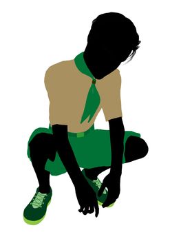 Boyscout silhouette dressed in shorts on a white background