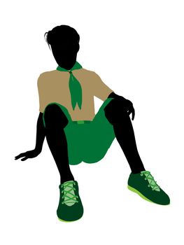 Boyscout silhouette dressed in shorts on a white background