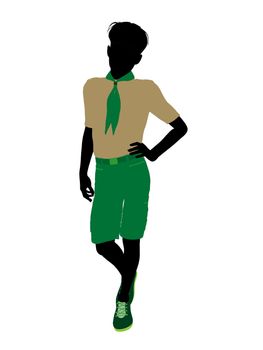 Boyscout silhouette dressed in shorts on a white background
