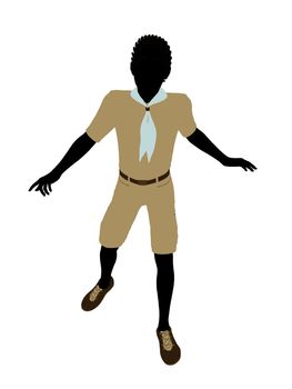 African American Boy Scout silhouette dressed in shorts on a white background