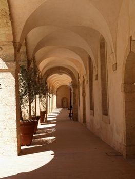 corridor in an ancient people's hospice "La vieille Charite" in Marseille