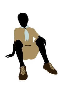 African American Boy Scout silhouette dressed in shorts on a white background