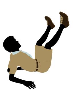 African American Boy Scout silhouette dressed in shorts on a white background