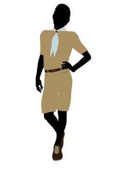 African American Boy Scout silhouette dressed in shorts on a white background