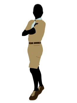 African American Boy Scout silhouette dressed in shorts on a white background