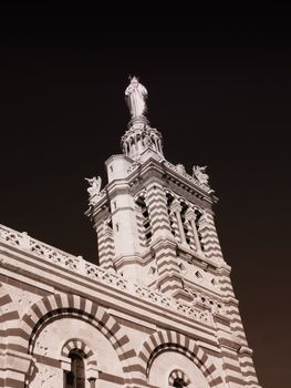 sideview of Marseille cathedral of Notre-Dame de la Garde known as "The Holy Mother"