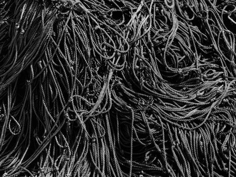 black and white image of a bunch of ropes
