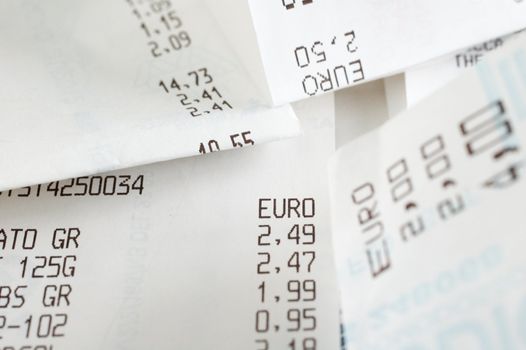 Shopping receipts with euros amounts