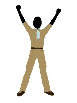 African American Boy Scout silhouette dressed in pants on a white background