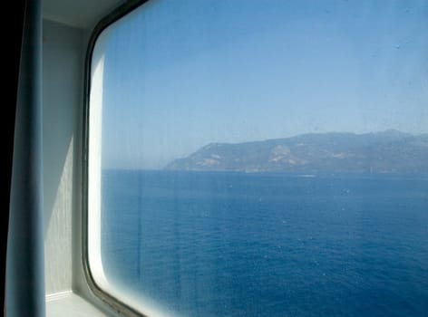 View of the sea and island from ship's window