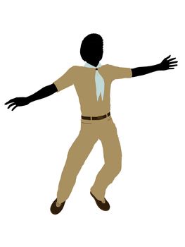 African American Boy Scout silhouette dressed in pants on a white background