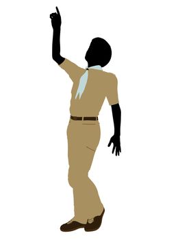 African American Boy Scout silhouette dressed in pants on a white background