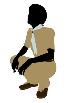 African American Boy Scout silhouette dressed in pants on a white background