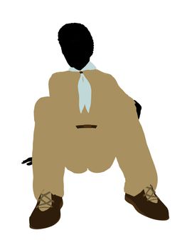 African American Boy Scout silhouette dressed in pants on a white background