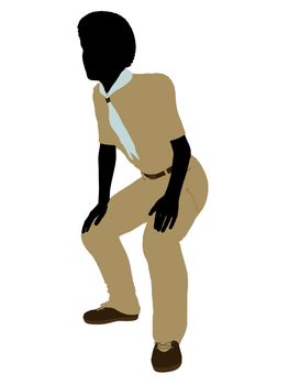 African American Boy Scout silhouette dressed in pants on a white background