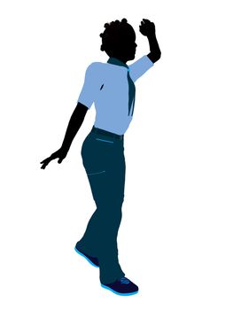 African American Girl Scout silhouette dressed in pants on a white background