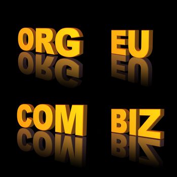 golden domains, com, eu, org, biz - 3d illustration