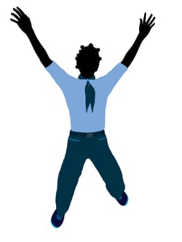 African American Girl Scout silhouette dressed in pants on a white background